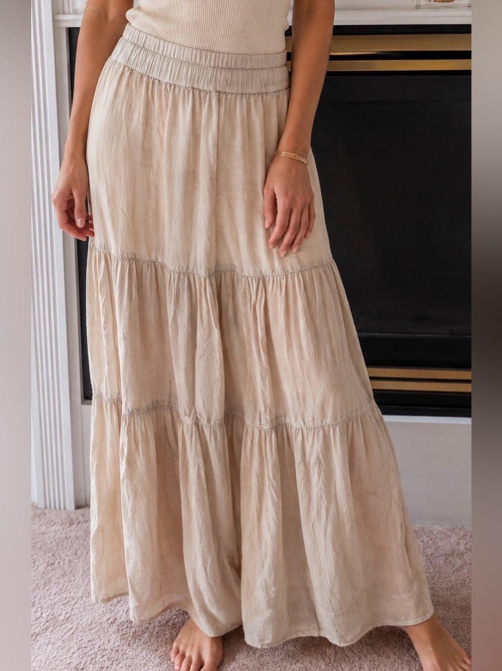Young Threads large NWT TIERED MUTED TAN/gray pants boho
